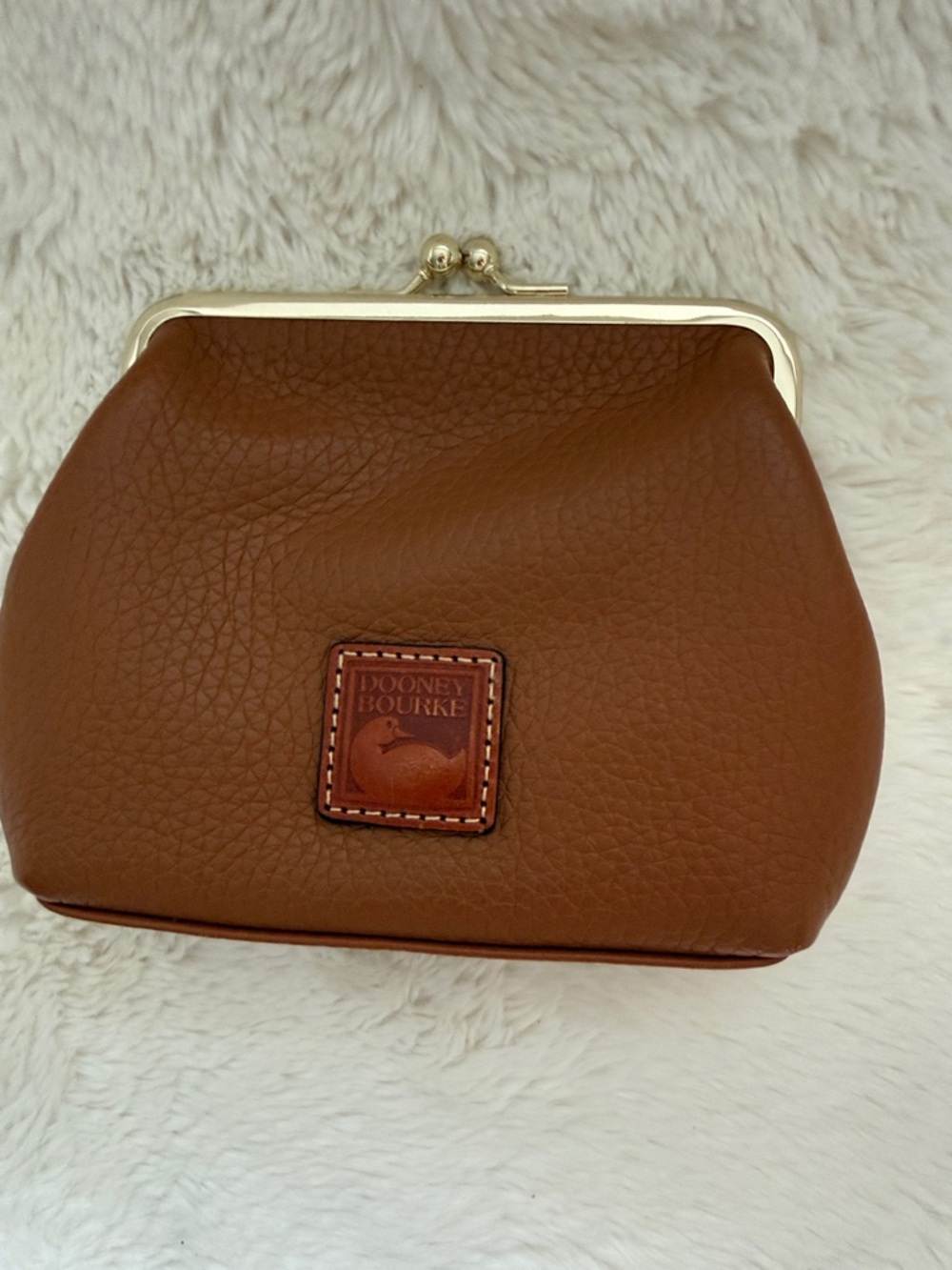 Dooney & Bourke Cognac Pebble Leather Clasp Coin Purse